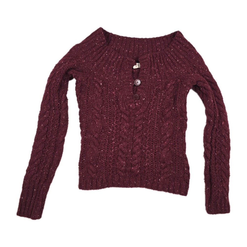 American Eagle Women Small Wool Angora Chunky Knit Sweater Burgundy Y2K Pullover